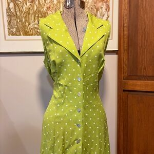 Vintage 1990’s Sheri Martin Sleeveless Lime Polka Dot Button-Front Dress